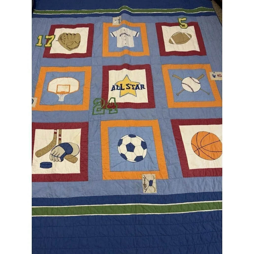 Patchwork Sports Quilt Comforter Bedding Cotton Blue Multicolor Twin 65x83 Youth